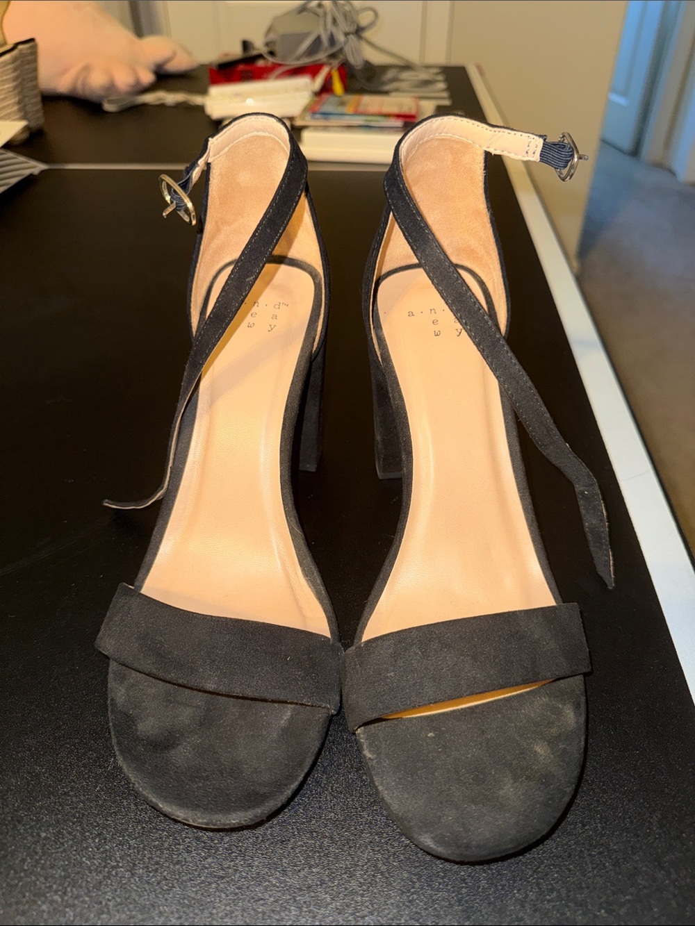 Black Suede Ankle-Strap Heels